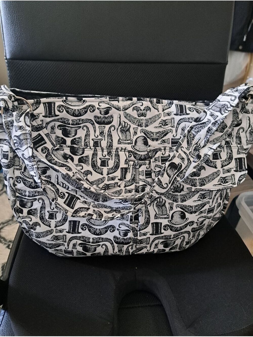 VTG Mustaches Fabric By Springs handmade tote bag purse overnight black white LG